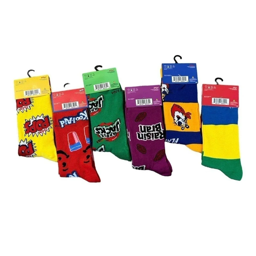 Odd Sox Novelty Crazy Socks Kelloggs Cereal Breakfast Kool-Aid Mens Sz 6-12 Crew